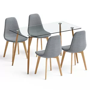 Dining Table with Chairs 5 PCS Glass Dining Kitchen Table Set For Living Room - Picture 1 of 9