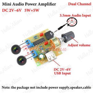2X5W SJ2038 Mini Audio Amplifier Bord DC 5V USB Power Supply Adjustable Volume - Picture 1 of 7