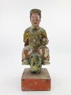 Antique Chinese Polychrome Hand Painted & Carved Wood Temple Figure 9" x 3" 