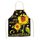 T0# Sunflower Print Linen Apron Waterproof Kitchen Cooking Bibs Oilproof Pinafor