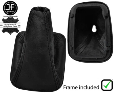 BOTA DE CAMBIO MANUAL DE CUERO PUNTADA NEGRA + MARCO DE PLÁSTICO PARA SAAB 900 1994-1998 Foto 1 de 2