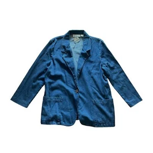 1990s Vintage Lisa Josephs Dark Wash Oversize Denim Blue Jean Blazer Size Large - Bild 1 von 5