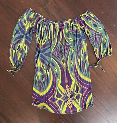 Vestido de punto estampado T-Bags Los Angeles talla M multicolor boho chic RARO Foto 1 de 4