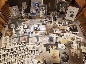 100 ANTIQUE PHOTOGRAPHS Cabinet Cards Portraits Old School Photos More - Lot A - Picture 1 of 16