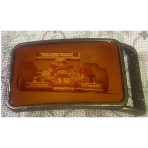 Hebilla de cinturón de coche de carreras vintage años 70 resina ámbar Citicorp Goodyear #16 estilo F1 - Imagen 1 de 3