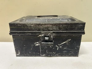 Antique Black Tin Metal Civil War Era Lockbox/Cash Box/Stash Keeper Hinged Lid - Picture 1 of 15