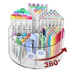Acrylic Pen Holder Pencil Organizer, 360-Degree Rotating Pencil Holder, - Picture 1 of 7