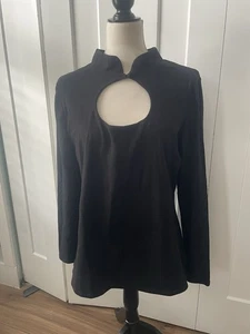 Boston proper Long Sleeved XL Black Keyhole Neck Blouse Top - Picture 1 of 6