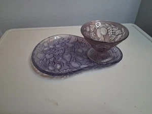 20er Jahre gefestigt fünf Früchte Snack Teller und Eisbecher lila  - Bild 1 von 4