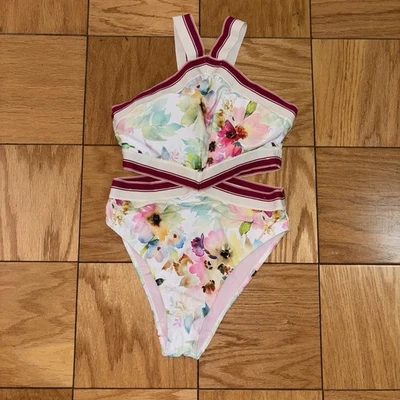 Nuevo Traje de Baño Juicy Couture Mujer Una Pieza Negro Blanco Floral Corte Elástico M Foto 1 de 4
