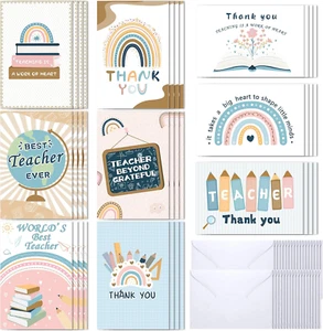 36 Sets Boho Rainbows Teacher Thank You Cards, Colorful Teacher Appreciation Car - Picture 1 of 12
