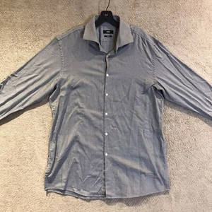 Men's Boss Sharp Fit Long-Sleeve Button Up Dress Shirt Men Size 17.5 34/35 Gray - Picture 1 of 12