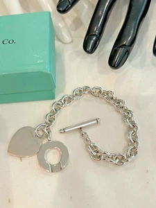 TIFFANY.925 VINT.TOGGLE CLASP BRAC.-w-HEART 7.25" WGT35.5 grm.-HET-1-LIST$650. - Picture 1 of 3