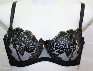 Black Jacquard Floral Mesh Underwired Balconette Bra - Size 34B - Picture 1 of 5