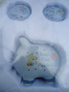 Baby Essentials "My First Keepsake Set" First Tooth, Curl & Piggy Bank Boy - Picture 1 of 8