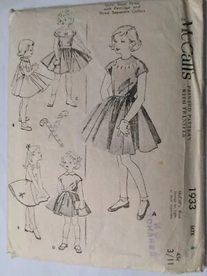 Rare 50s Vintage McCall's Pattern 1933 Girls Dress & Petticoat 3 Collars Sz 8 - Image 1 of 2