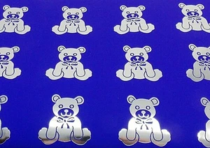Dark Blue Silver Teddy Bear Birthday Gift Wrap Wrapping Paper 2 Sheet 2 Tag Baby - Picture 1 of 9