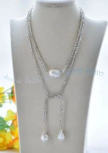 Faceted 4x6mm Gray Crystal Natural White Baroque Keshi Pearl Necklaces 36-100'' - Picture 1 of 10