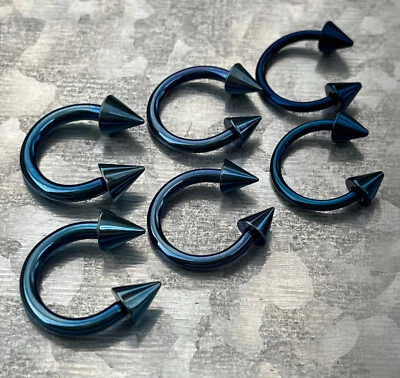 1pc Titanium Spiked Circular Barbell Horseshoe Septum, Eyebrow, Nipple Ring - Image 1 of 2