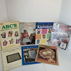 7 Cross Stitch Charts Patterns Sampler Alphabets Letters Classic Antique Garden - Picture 1 of 20
