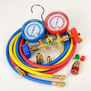 R134a R12 R22 AC A/C Manifold Gauge Set 5ft Colored Hose Air Conditioner Refrige - Picture 1 of 2