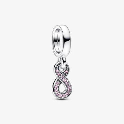 PANDORA Charm Anhänger Bead Silber Unendlichkeitszeichen Rosa Steine 792766C01 - Bild 1 von 4