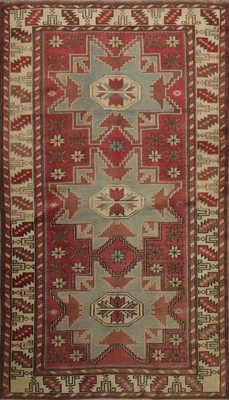 Traditional Style Geometric Kazak Oriental Rug 4x6 ft Hand-knotted Wool Carpet - Image 1 of 4