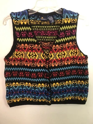 CHALECO VINTAGE BOHO HIPPIE LIZ CLAIBORNE LIZSPORT MULTICOLOR TEJIDO ABOTONADO TALLA M Foto 1 de 4