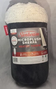 SUNBEAM MICROPLUSH SHERPA HEATED THROW  BLANKET 50" X 60" GRAY NEW - Picture 1 of 5
