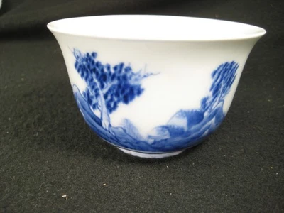 ANTIQUE JAPANESE EDO ERA c. 1840   CERAMIC SENCHA YUNOMI TEA CUP SCENIC - Image 1 of 4