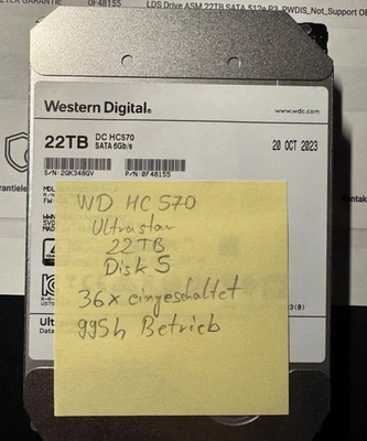 Western Digital 22TB Ultrastar DC HC570 (7200 RPM, 3,5") nur 995 Betriebsstunden - Bild 1 von 4