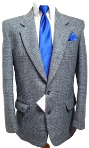 Burton Collection Vintage Mens Blazer sports Jacket Ch38"R Blue mix herringbone - Picture 1 of 10