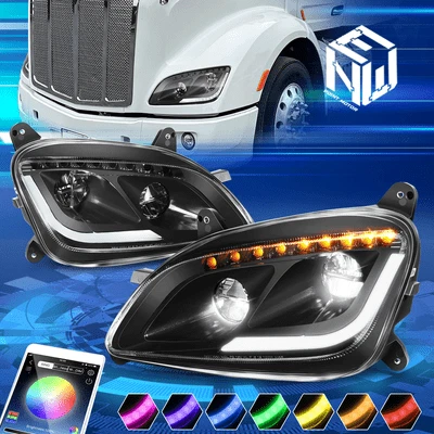 Faros de señal secuencial negros para 11-21 Peterbilt 587 579 blanco/RGB LED DRL Foto 1 de 4