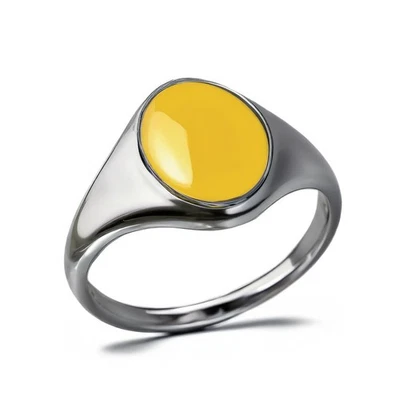 Anillo unisex ovalado de plata de ley esmalte mediano - parte posterior sólida, opciones de color Foto 1 de 4