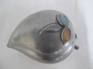 Antique CHINESE Inlaid Gemstone Pewter FRUIT Peach Form Altar or Trinket Box - Picture 1 of 9