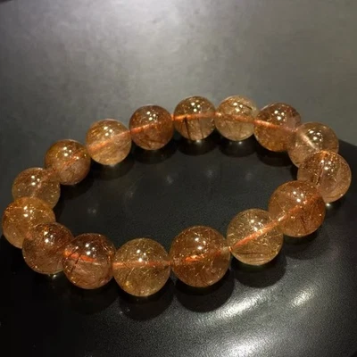 Natural Copper Hair Rutilated Quartz Crystal Round Beads Bracelet  AAAAA - Image 1 of 3