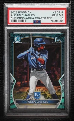 2023 Bowman Chrome Prospects Aqua Lunar Crater Refractor Austin Charles PSA 10 - Image 1 of 2