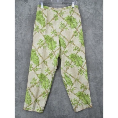 Talbots Pants 14 Petite Tropical Palm Leaf Print Linen Lined Resort Cruise Boho - Image 1 of 4