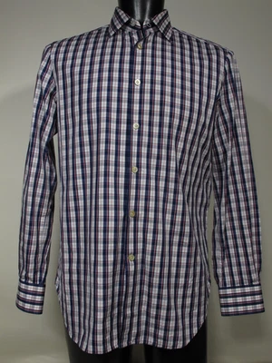 Kiton Navy Blue Red White Check Sport Shirt Cotton Hand Made in Italy 16 x 36 - Image 1 of 4