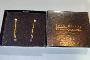 Vintage Joan Rivers Classics Collection Ohrringe goldfarben lila Strass - Bild 1 von 2