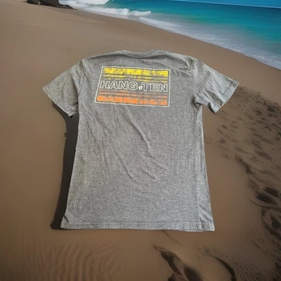 HANG TEN Feet Logo Shirt Adult Small Retro Gray Stripes Surfer Surfing Surf New - Image 1 of 4