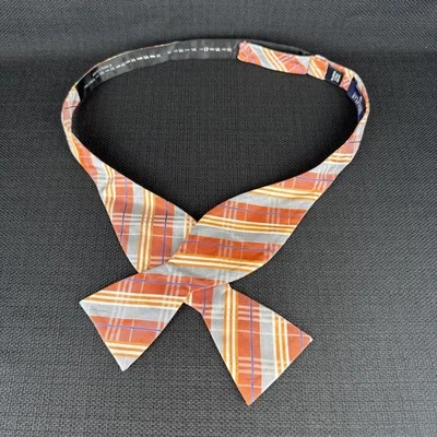 Stafford Orange Plaid Mens Bow Tie 100% Silk Adjustable 14.5"-20" x 3.25" - Image 1 of 4