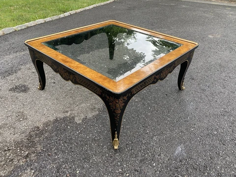 Drexel Heritage Et Cetera Glass Top Black Lacquered/Gold Coffee Table 36” X 36” Cover