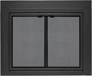 UniFlame Roman Bi-fold Style Fireplace Doors w/Smoke Tempered Glass, M - Black