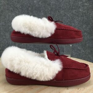 Faux Fur Moccasins  Slippers Womens 10 Loafers  Lined Slip On Flats Red