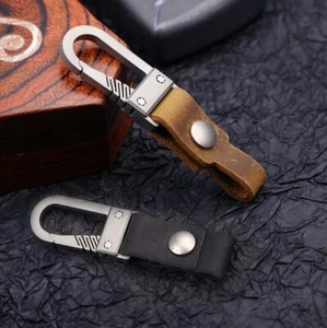 EDC Titanium Alloy Keychain + Cow Leather  Waist Hanging Buckle Car Keychain - Picture 1 of 14