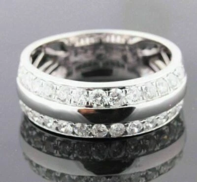 0.78Ct White Round Simulated Diamond Men's Wedding Band Ring 925 Sterling Silver - Image 1 of 4