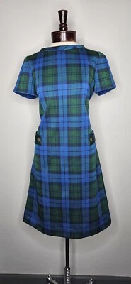 Vestido recto a cuadros azul y verde James Kenrob vintage nuevo con etiquetas años 60 70 Foto 1 de 4