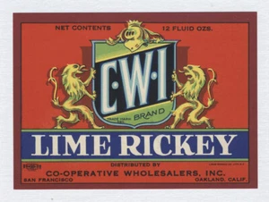 San Francisco Oakland CA Vintage Unused CWI C•W•I LIME RICKEY SODA LABEL - Picture 1 of 2