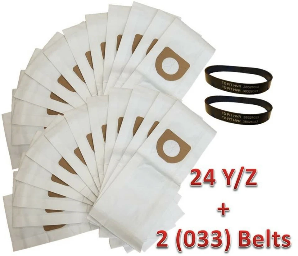 24 Bolsas Hoover Tipo Y Reemplaza Pieza #4010100Y más 2 Cinturones Pieza# 38528-033 Cinturones Foto 1 de 4
